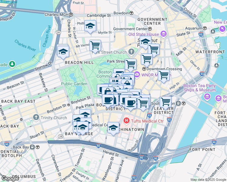map of restaurants, bars, coffee shops, grocery stores, and more near in Boston