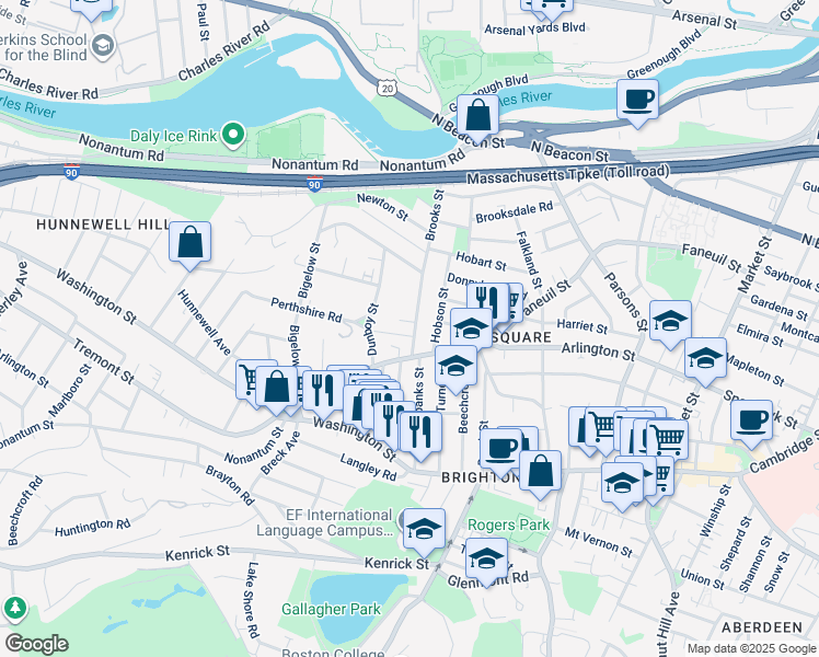 map of restaurants, bars, coffee shops, grocery stores, and more near in Boston