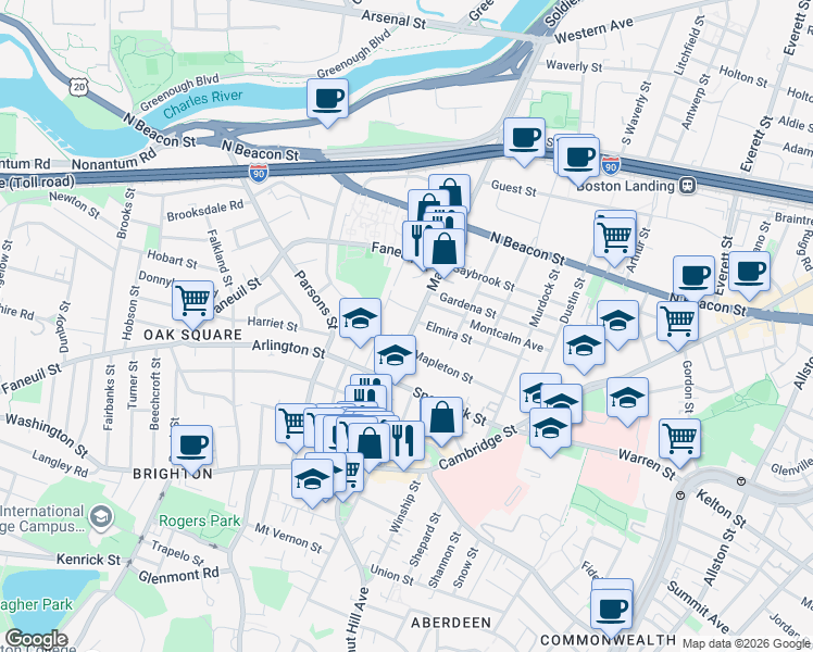 map of restaurants, bars, coffee shops, grocery stores, and more near in Boston