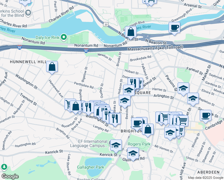 map of restaurants, bars, coffee shops, grocery stores, and more near in Boston
