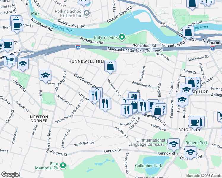 map of restaurants, bars, coffee shops, grocery stores, and more near 19 Presentation Road in Boston