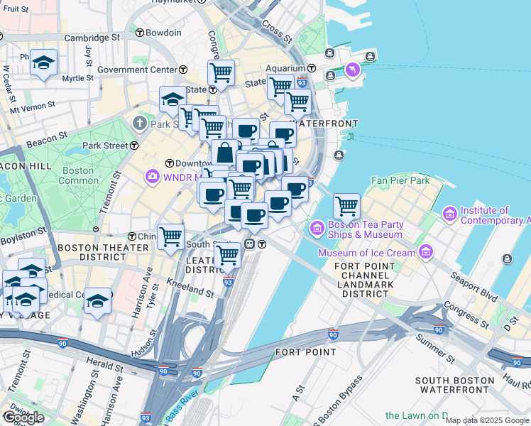 map of restaurants, bars, coffee shops, grocery stores, and more near 81 High Street in Boston