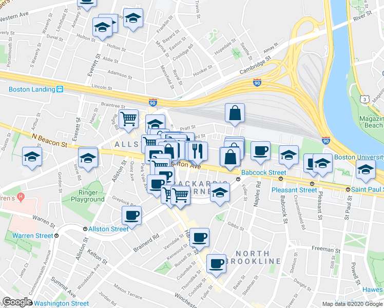 map of restaurants, bars, coffee shops, grocery stores, and more near in Boston