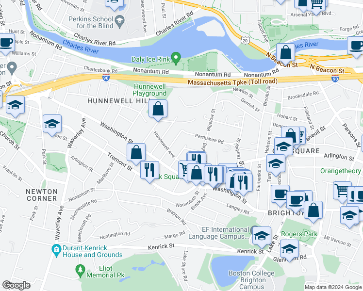 map of restaurants, bars, coffee shops, grocery stores, and more near 42 Matchett Street in Boston