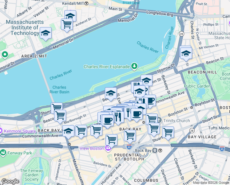 map of restaurants, bars, coffee shops, grocery stores, and more near 286 Back Street in Boston