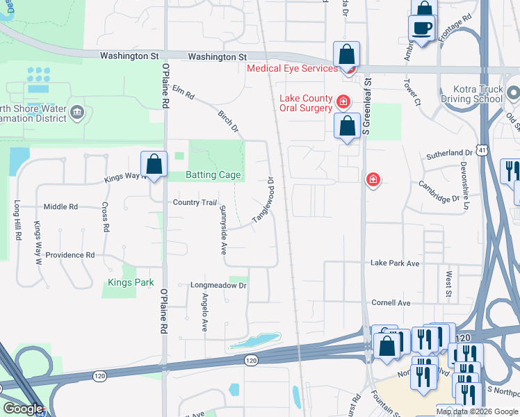 map of restaurants, bars, coffee shops, grocery stores, and more near 4278 Fieldstone Court in Gurnee