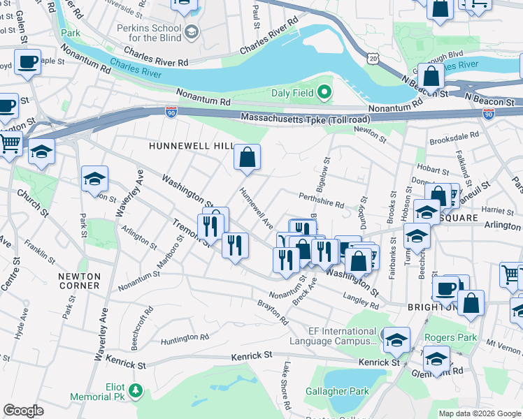 map of restaurants, bars, coffee shops, grocery stores, and more near 42 Matchett Street in Boston