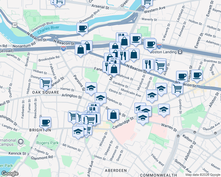 map of restaurants, bars, coffee shops, grocery stores, and more near 8 Elmira Street in Boston
