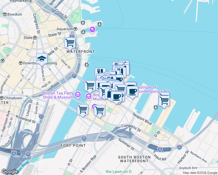 map of restaurants, bars, coffee shops, grocery stores, and more near 20 Bond Drive in Boston