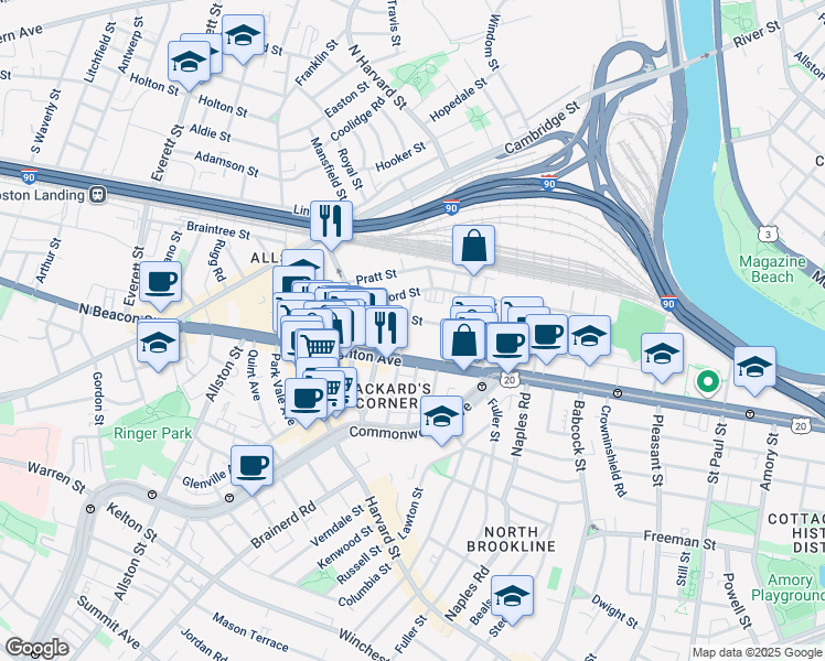 map of restaurants, bars, coffee shops, grocery stores, and more near in Boston