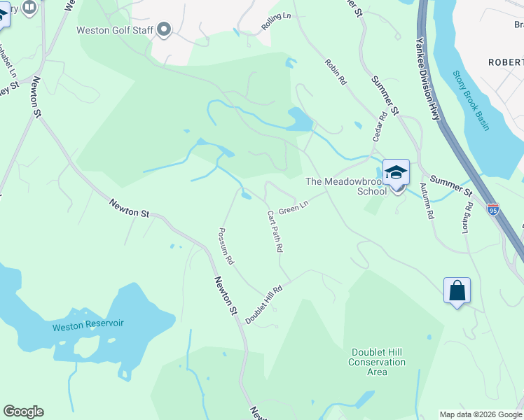 map of restaurants, bars, coffee shops, grocery stores, and more near 56 Cart Path Road in Weston