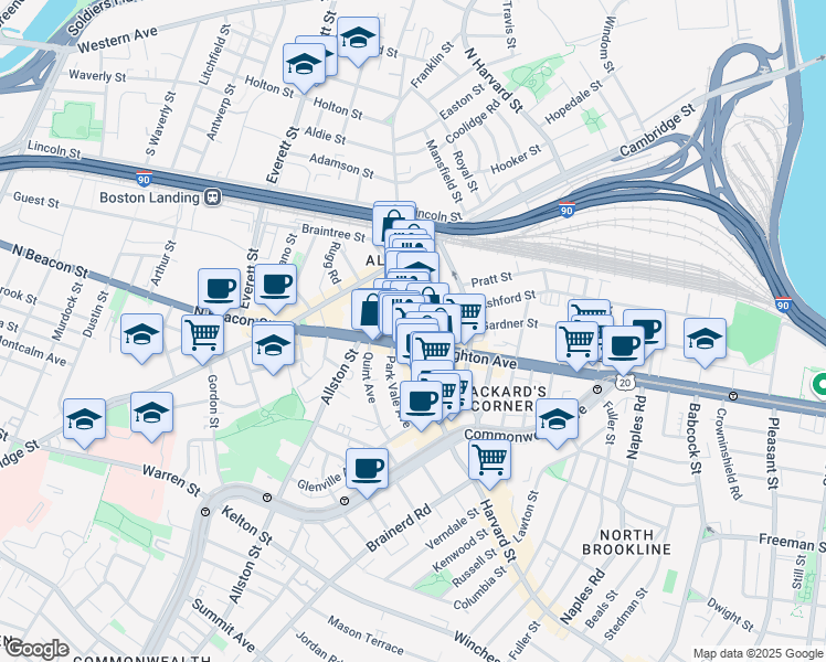 map of restaurants, bars, coffee shops, grocery stores, and more near in Boston