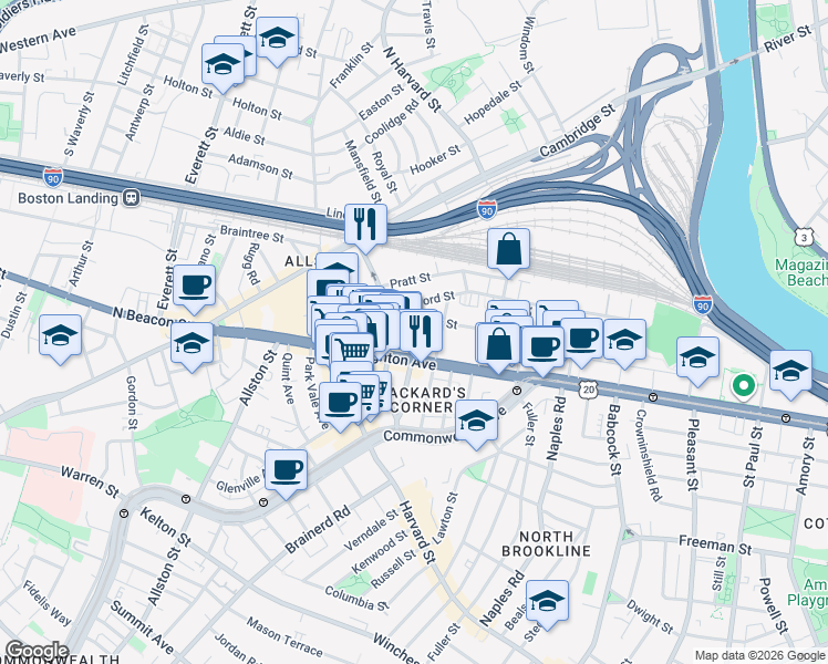 map of restaurants, bars, coffee shops, grocery stores, and more near in Boston