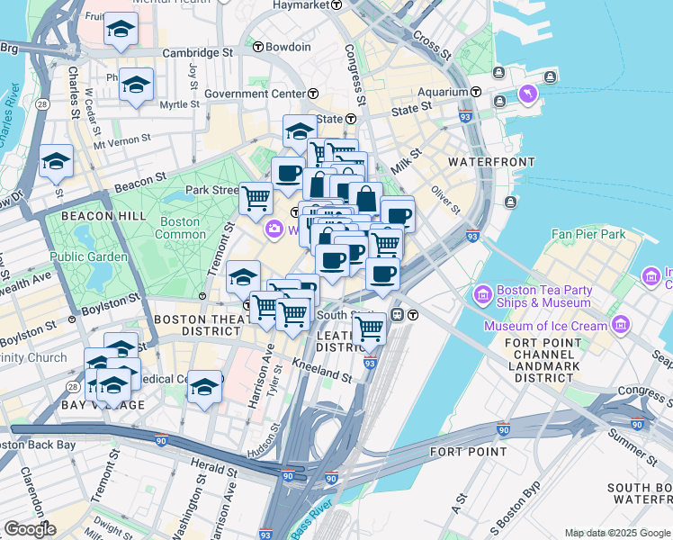 map of restaurants, bars, coffee shops, grocery stores, and more near in Boston
