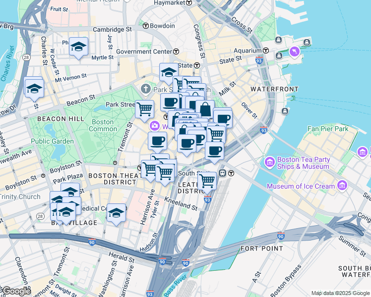 map of restaurants, bars, coffee shops, grocery stores, and more near in Boston