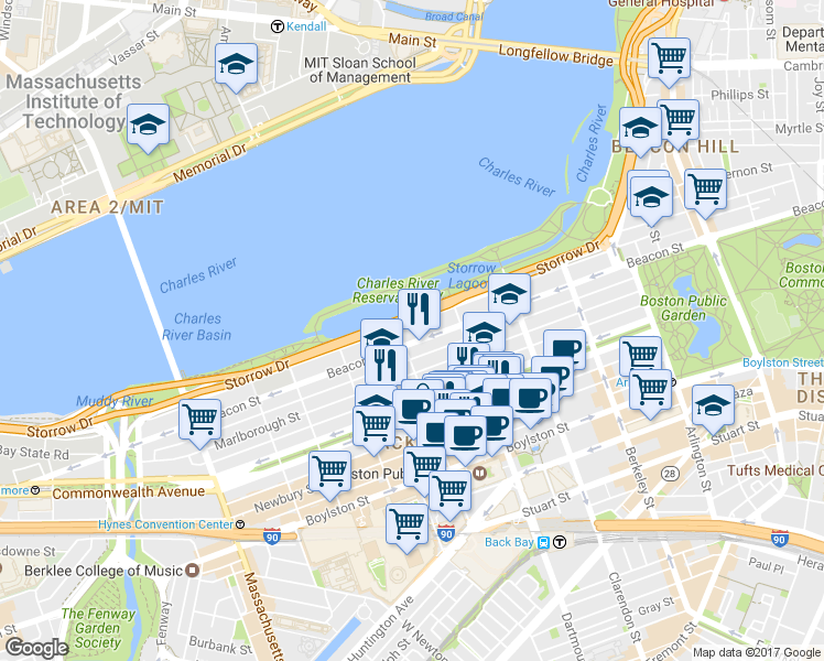 map of restaurants, bars, coffee shops, grocery stores, and more near 260 Back Street in Boston