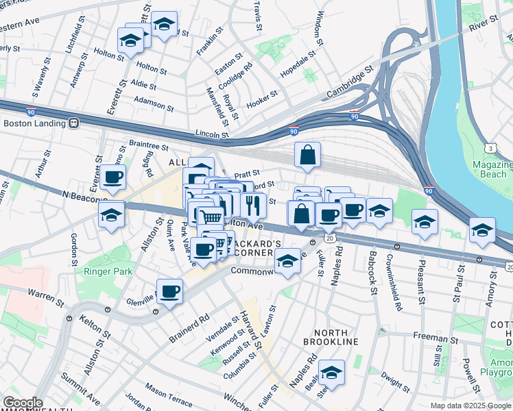 map of restaurants, bars, coffee shops, grocery stores, and more near in Boston