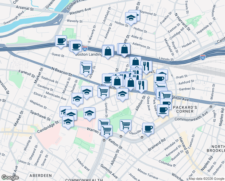 map of restaurants, bars, coffee shops, grocery stores, and more near in Boston