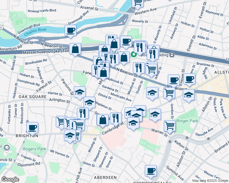 map of restaurants, bars, coffee shops, grocery stores, and more near in Boston