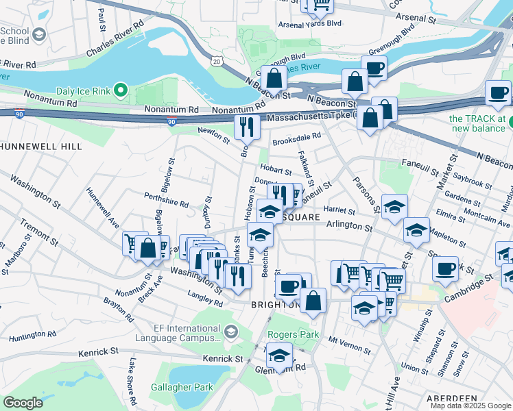 map of restaurants, bars, coffee shops, grocery stores, and more near 43 Newcastle Road in Boston