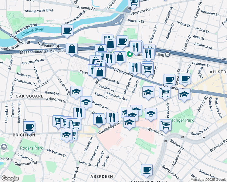 map of restaurants, bars, coffee shops, grocery stores, and more near in Boston