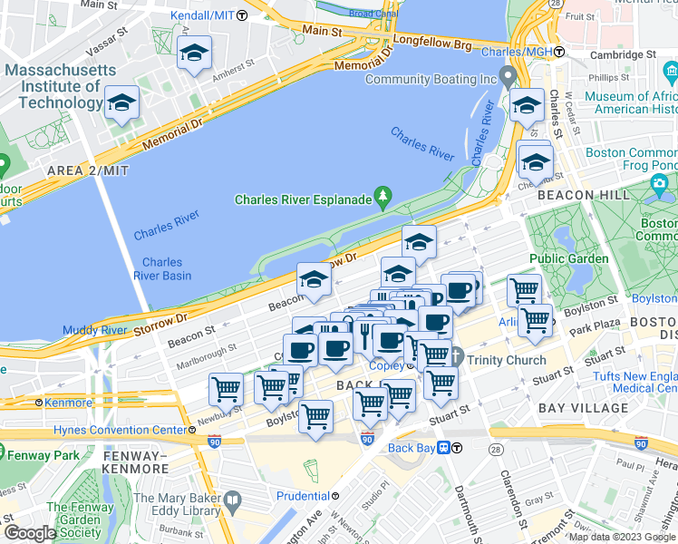 map of restaurants, bars, coffee shops, grocery stores, and more near 260 Back Street in Boston