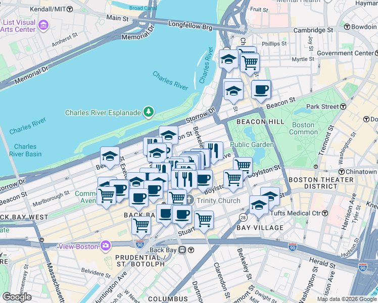 map of restaurants, bars, coffee shops, grocery stores, and more near 81 Public Alley 420 in Boston