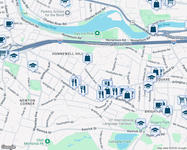 map of restaurants, bars, coffee shops, grocery stores, and more near 42 Matchett Street in Boston