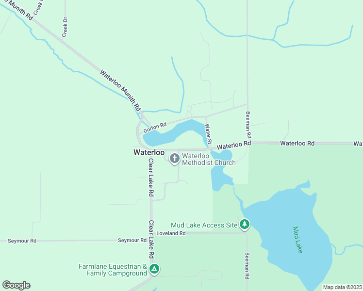 map of restaurants, bars, coffee shops, grocery stores, and more near 15736 Waterloo Road in Grass Lake
