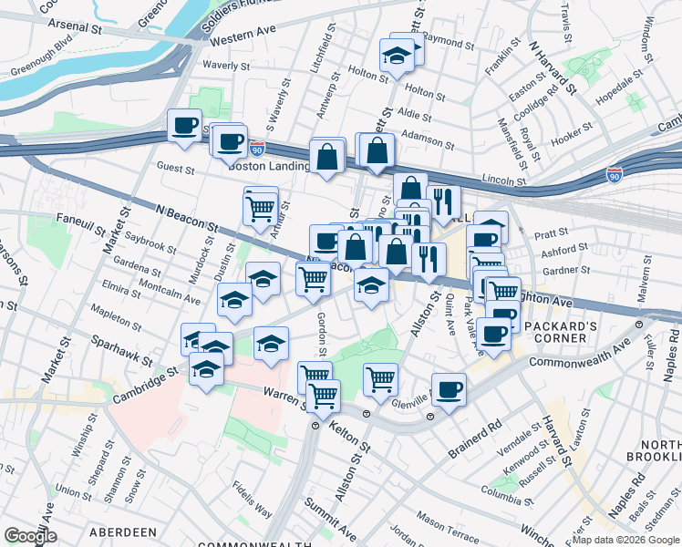 map of restaurants, bars, coffee shops, grocery stores, and more near in Boston