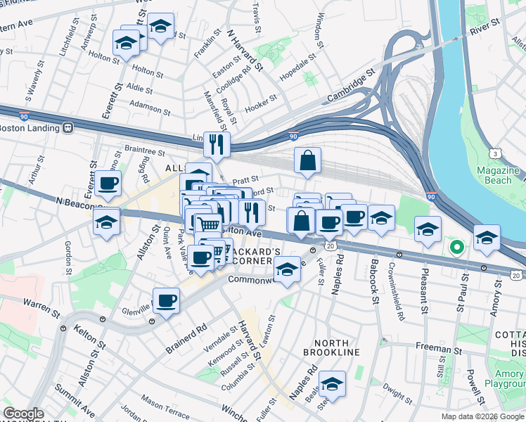 map of restaurants, bars, coffee shops, grocery stores, and more near in Boston
