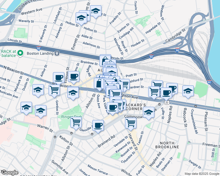 map of restaurants, bars, coffee shops, grocery stores, and more near in Boston