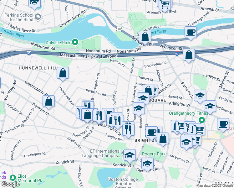 map of restaurants, bars, coffee shops, grocery stores, and more near 61 Dunboy Street in Boston