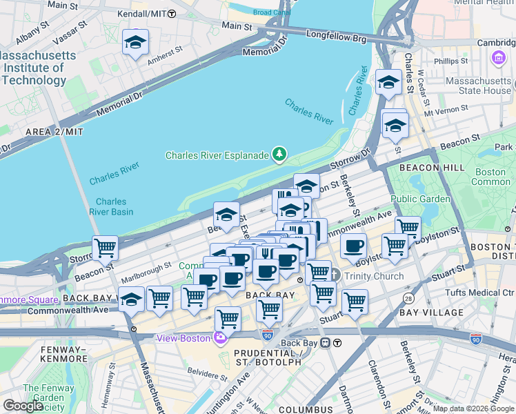 map of restaurants, bars, coffee shops, grocery stores, and more near 260 Back Street in Boston