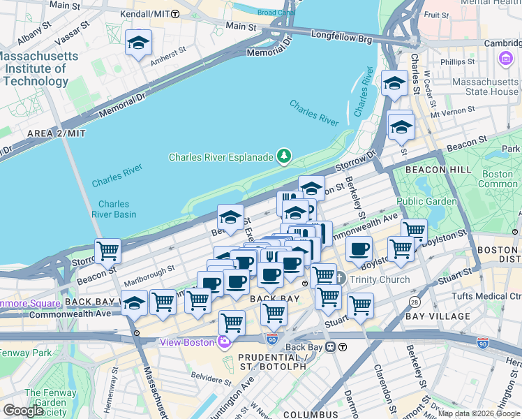 map of restaurants, bars, coffee shops, grocery stores, and more near 260 Back Street in Boston