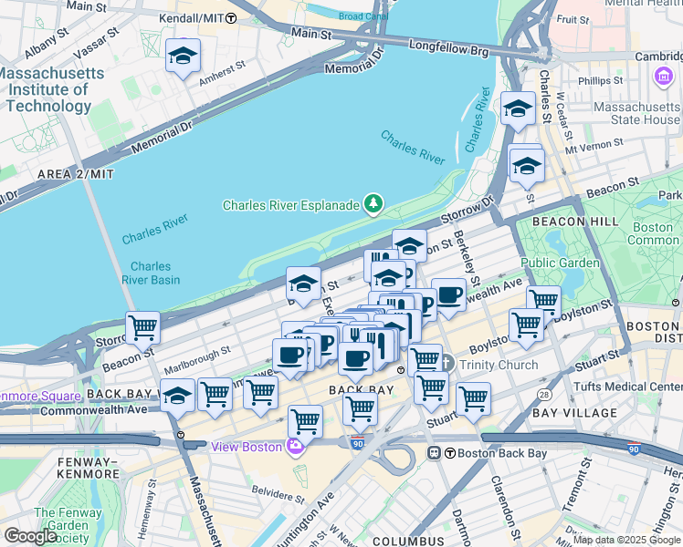 map of restaurants, bars, coffee shops, grocery stores, and more near 260 Back Street in Boston