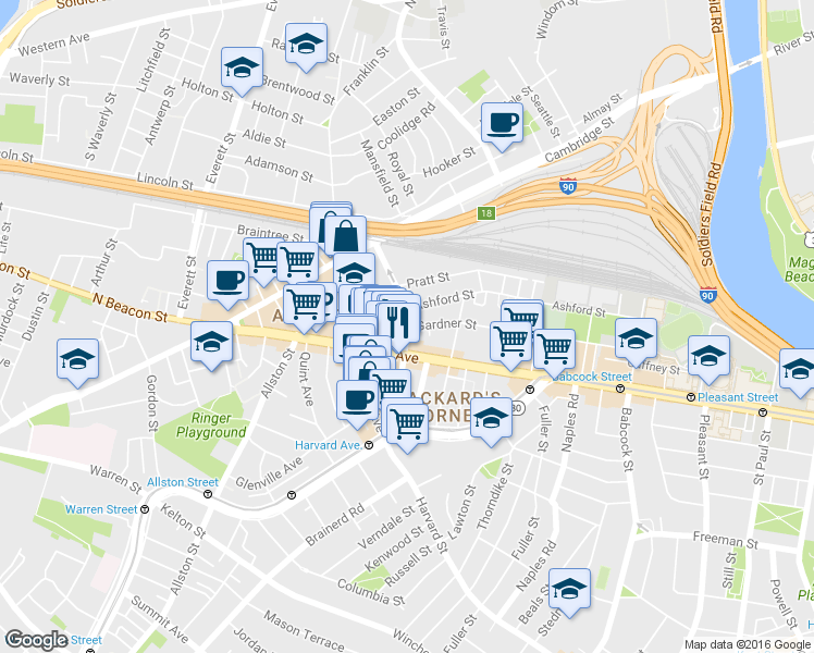 map of restaurants, bars, coffee shops, grocery stores, and more near in Boston