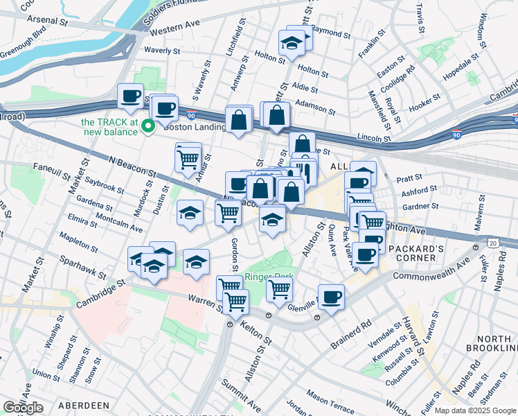 map of restaurants, bars, coffee shops, grocery stores, and more near in Boston