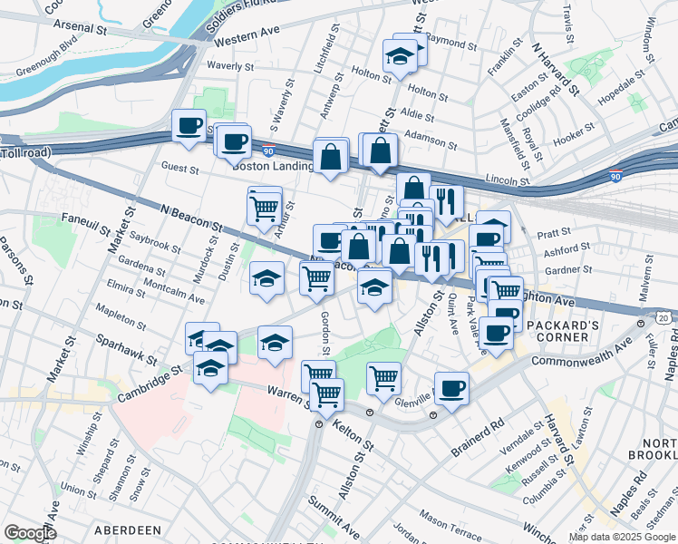 map of restaurants, bars, coffee shops, grocery stores, and more near in Boston