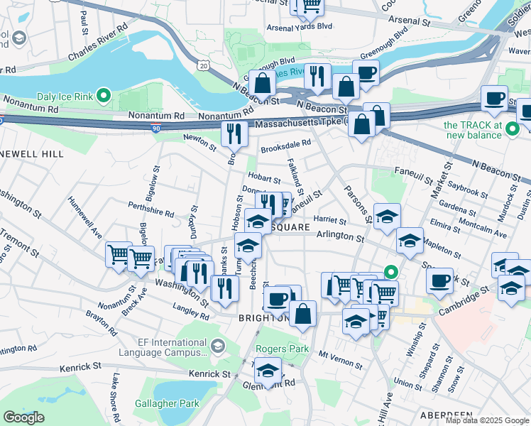map of restaurants, bars, coffee shops, grocery stores, and more near 17 Newcastle Road in Boston