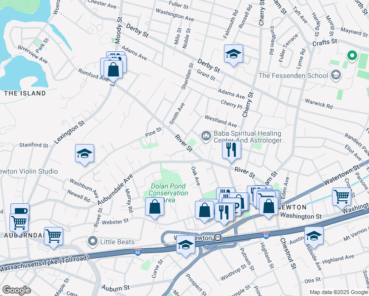 map of restaurants, bars, coffee shops, grocery stores, and more near in Newton