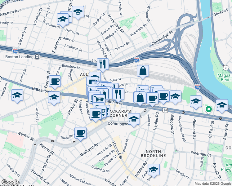 map of restaurants, bars, coffee shops, grocery stores, and more near in Boston