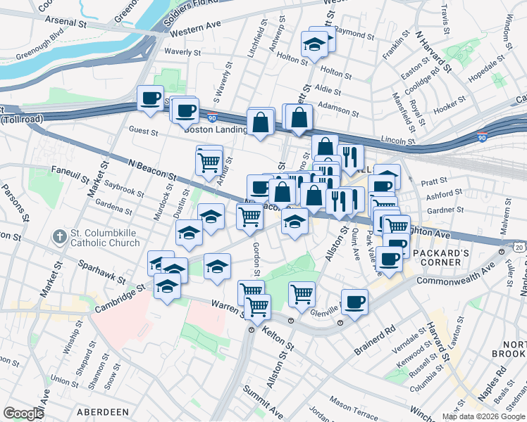 map of restaurants, bars, coffee shops, grocery stores, and more near in Boston