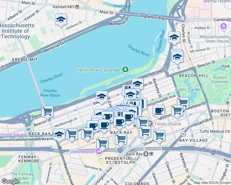 map of restaurants, bars, coffee shops, grocery stores, and more near 260 Back Street in Boston