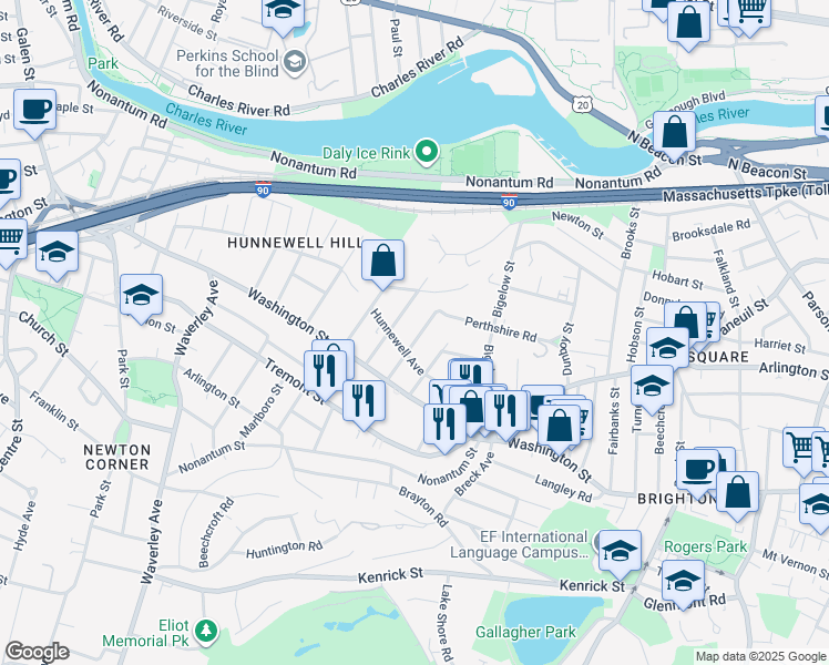 map of restaurants, bars, coffee shops, grocery stores, and more near 42 Matchett Street in Boston