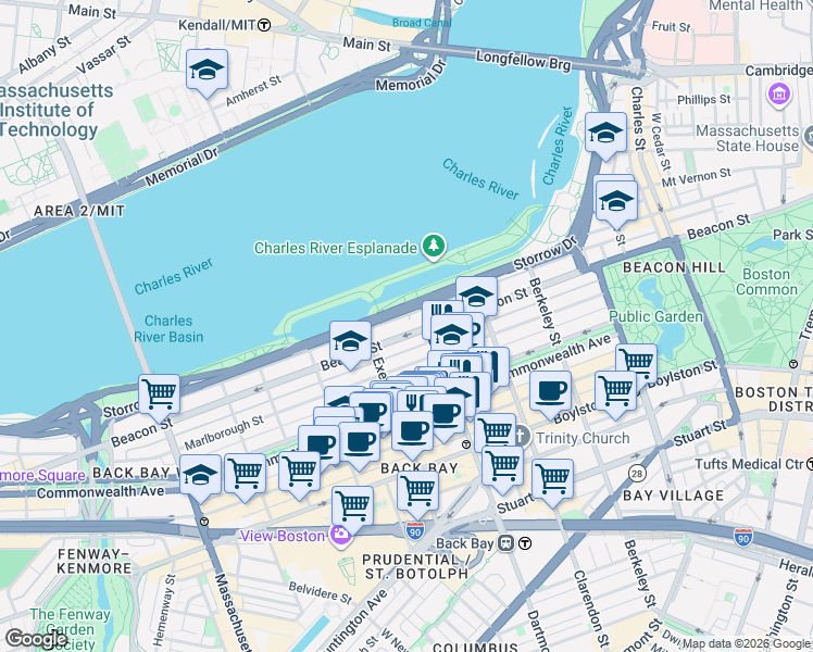 map of restaurants, bars, coffee shops, grocery stores, and more near 260 Back Street in Boston