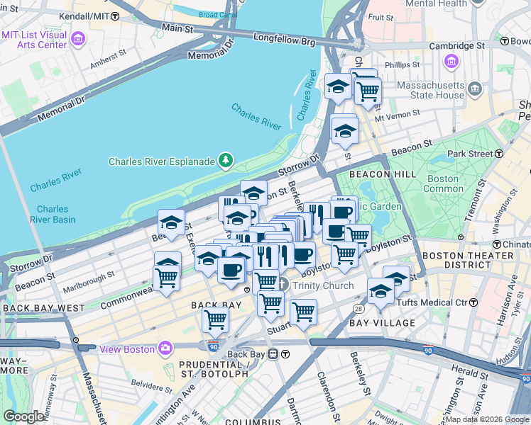 map of restaurants, bars, coffee shops, grocery stores, and more near 81 Public Alley 420 in Boston