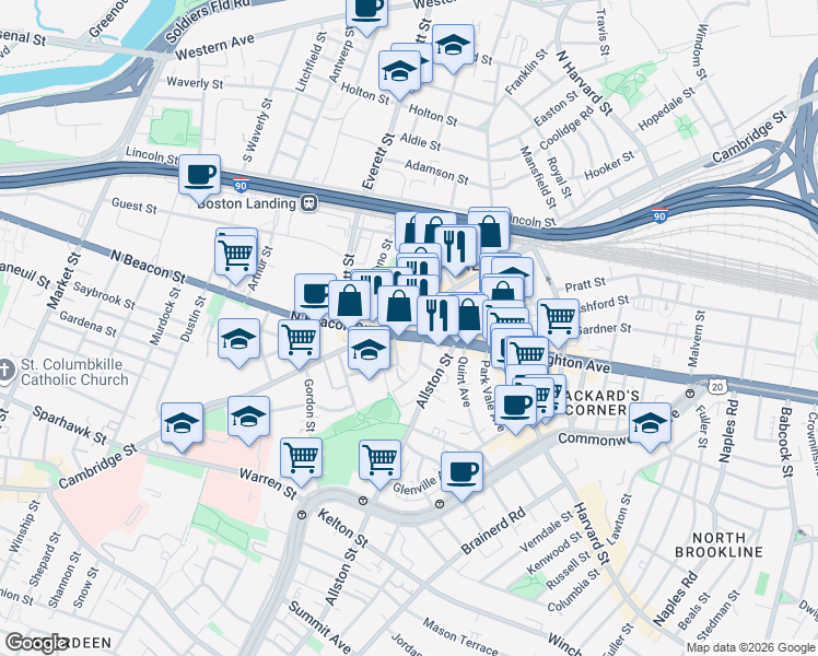 map of restaurants, bars, coffee shops, grocery stores, and more near in Boston