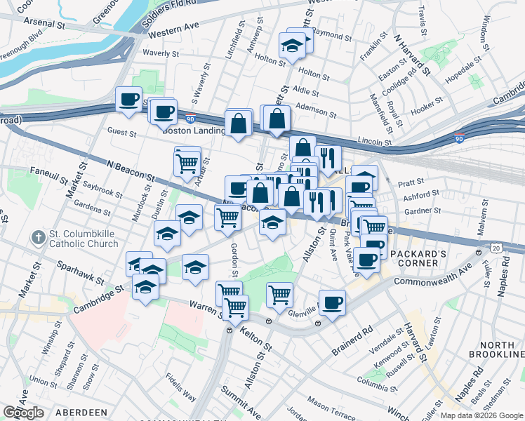 map of restaurants, bars, coffee shops, grocery stores, and more near in Boston