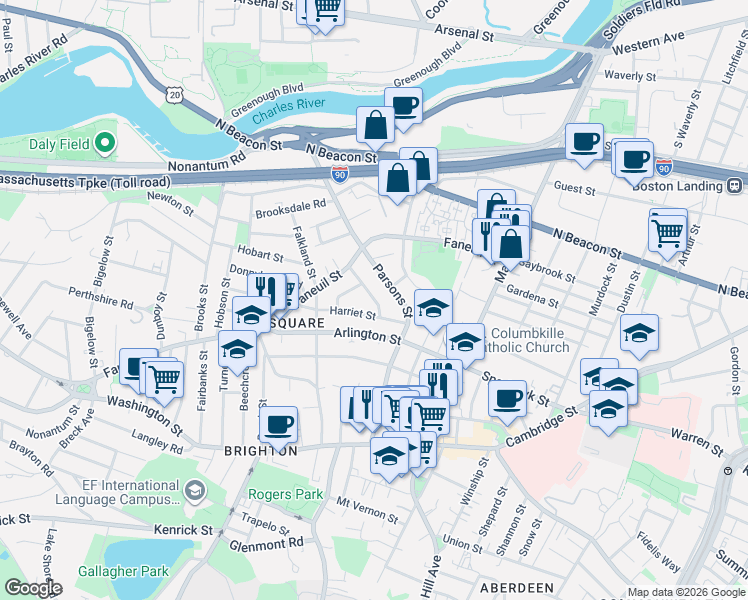 map of restaurants, bars, coffee shops, grocery stores, and more near 29 Madeline Street in Boston